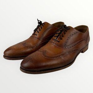 TAFT Mens 10 Handcrafted Leather Wingtip Oxford Shoes Brown Office Dress Shoes